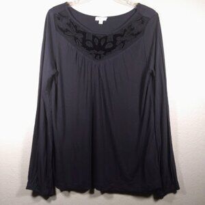 Womens long sleeve Black Top by C with Decorative Neckline Size: Medium